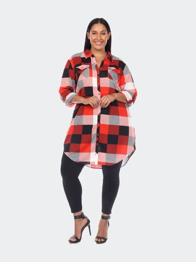 White Mark Plus Size Plaid Tunic Shirt In Red/black