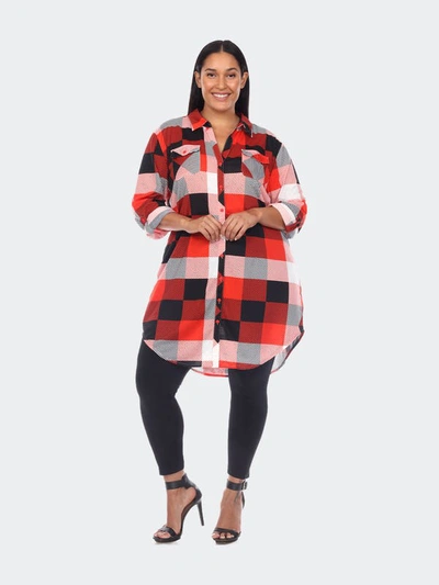 White Mark Plus Size Plaid Tunic Shirt In Red And Black