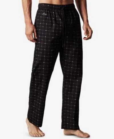 Lacoste Men's Woven Cotton Crocodile-print Pajama Pants In Black