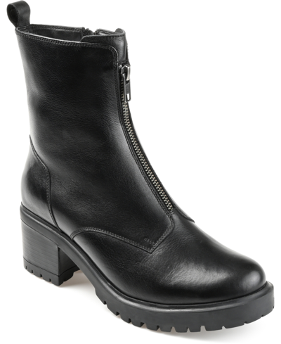 Journee Signature Norrah Womens Leather Round Toe Ankle Boots In Black