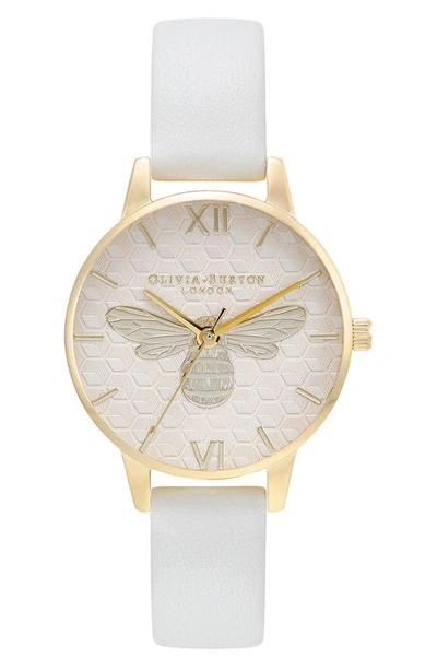 Olivia Burton Honey Bee Leather Strap Watch, 30mm In Gold