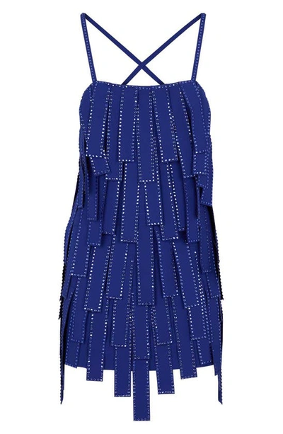 Attico Satine Fringed Mini Dress In Blue