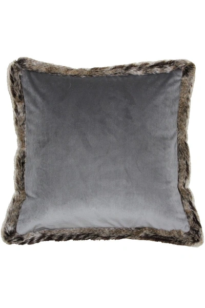 Riva Home Kiruna Faux Fur Edged Velvet Style Square Throw Pillow Cover (gray) (17.7 X 17.7 In Grey
