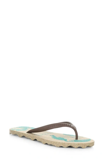 Asportuguesas By Fly London Amazonia Flip Flop In Military/ Brown Rubber