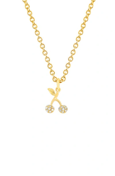 Ef Collection Diamond Mini Cherry Pendant Necklace In 14k Yellow Gold