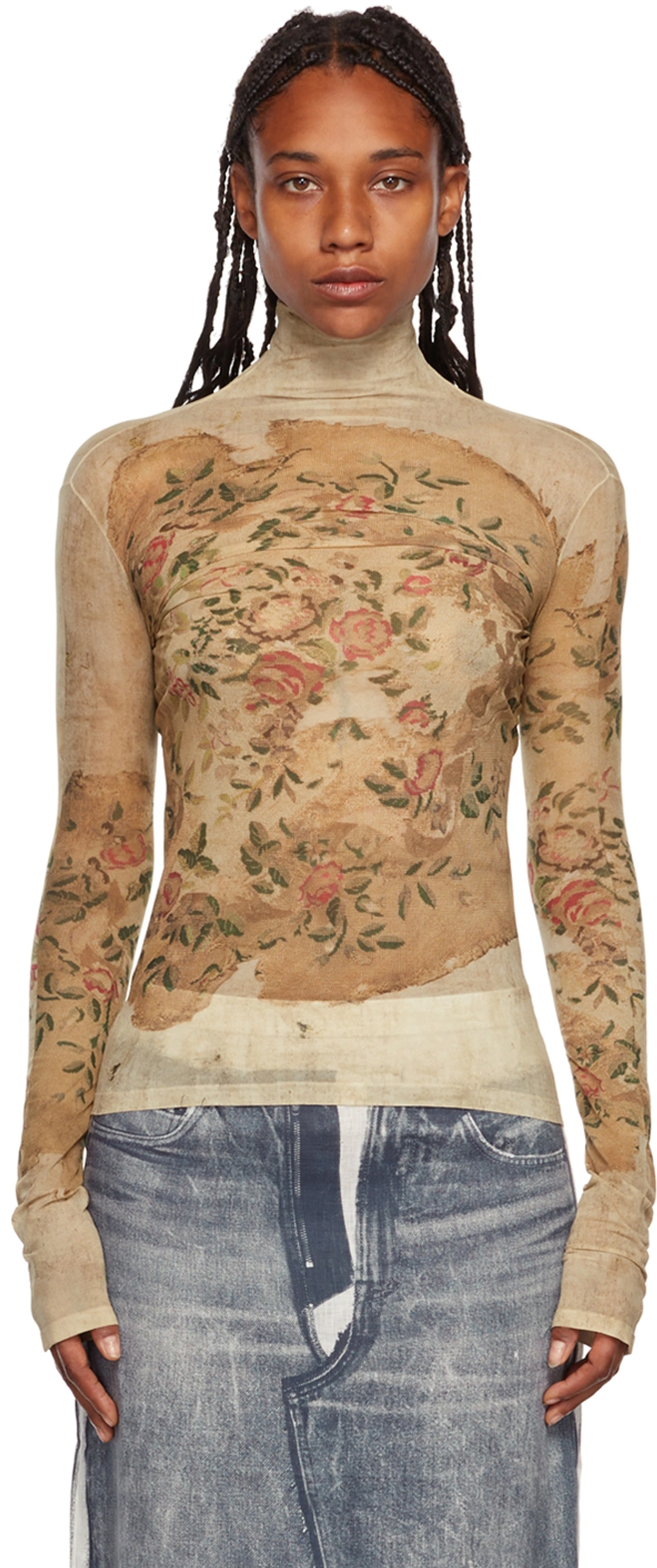 Acne Studios Carpet-print Turtleneck Long-sleeve Top In Beige