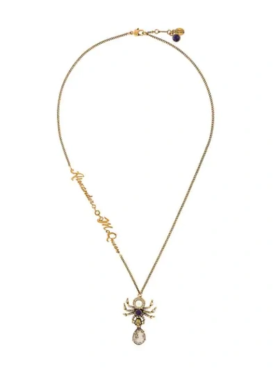 Alexander Mcqueen Swarovski Crystal-embellished Spider Necklace In Metallic