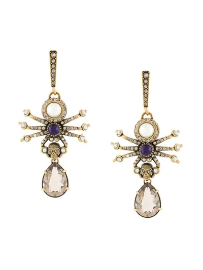Alexander Mcqueen Swarovski Crystal-embellished Spider Clip-on Earrings In Antique Gold