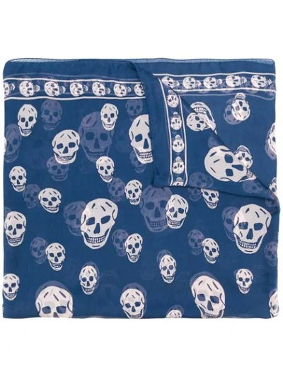 Alexander Mcqueen Classic Silk Chiffon Skull Scarf In Blue
