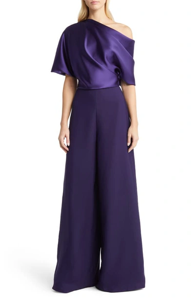 Amsale Draped Satin One Shoulder Dress In Amethyst