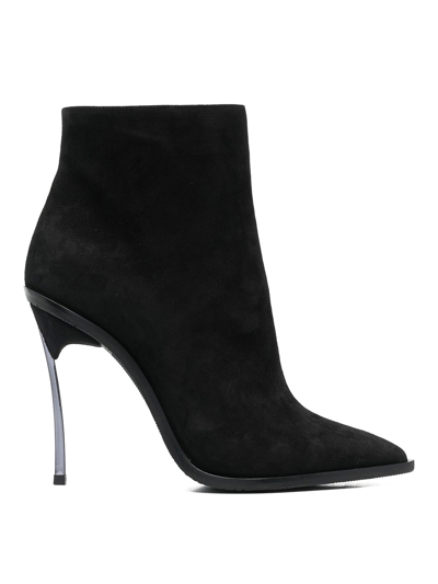 Casadei Pointed 100mm Suede Boots In Negro
