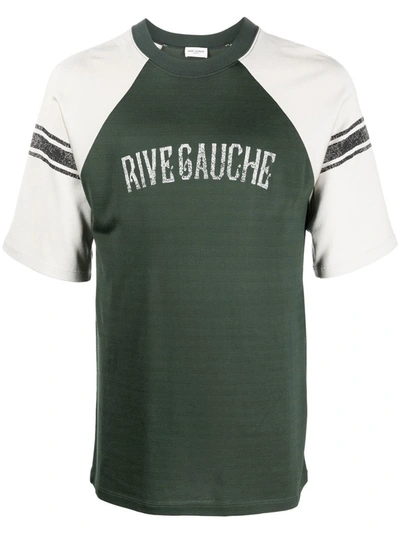 Saint Laurent Short Sleeve Crewneck Cotton Blend Raglan T-shirt In Green