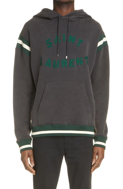 Saint Laurent Men's Volume Large Logo Hoodie Sweatshirt In Black
