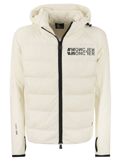 Moncler Paneled Zip-up Hooded Jacket In White