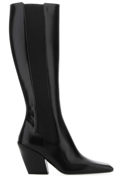 Prada Stivale Leather Knee-high Boots In Black