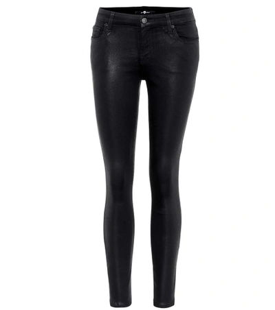 7 For All Mankind The Ankle Skinny Coated Jeans In Black