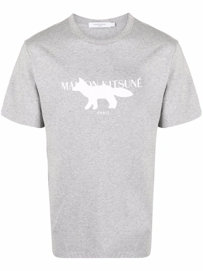 Maison Kitsuné Fox Motif Cotton T-shirt In Grey