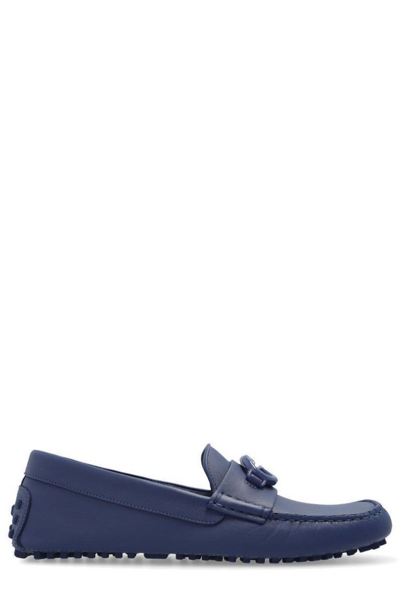 Gucci Ayrton Driver Leather Loafers In Washed Indigo