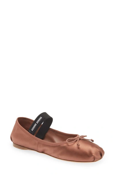 Miu Miu Satin Slip-on Ballerina Shoes In Brown
