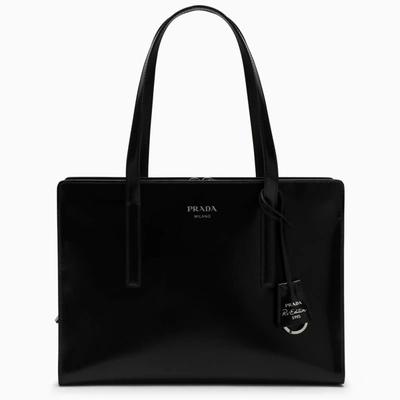 Prada Re-edition 1995 Medium Brushed Leather Tote Bag In Black