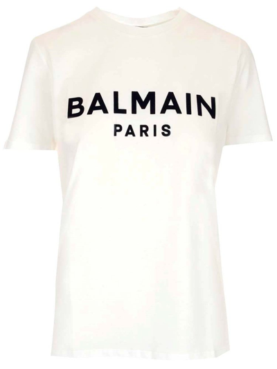 Balmain Metallic Logo T-shirt In Bianco