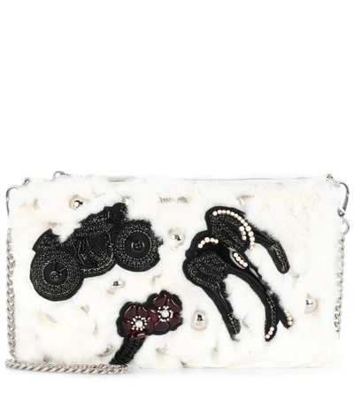 Miu Miu Embellished Fur Clutch In White