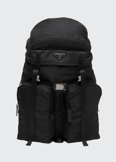 Prada Re-nylon And Saffiano Leather Backpack In Nero