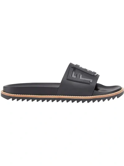 Fendi Logo-embossed Slide Sandals In Black