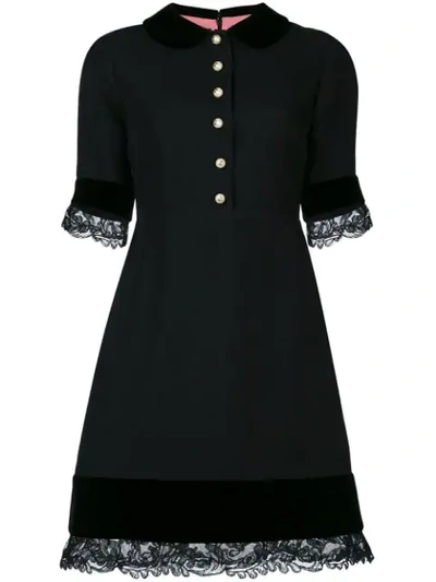 Gucci Wool Silk Dress With Lace Detail In Black