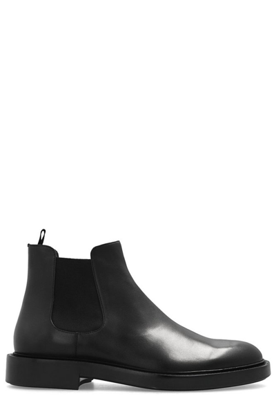 Giorgio Armani Leather Chelsea Boots In Black