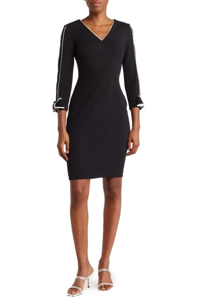 Calvin Klein Piped Bow-sleeve Sheath Dress In Black/white | ModeSens