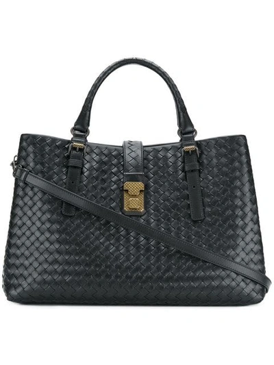 Bottega Veneta Nero Intrecciato Calf Medium Roma Bag In Black