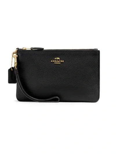 Coach Small Pebbled Leather Wristlet In Black