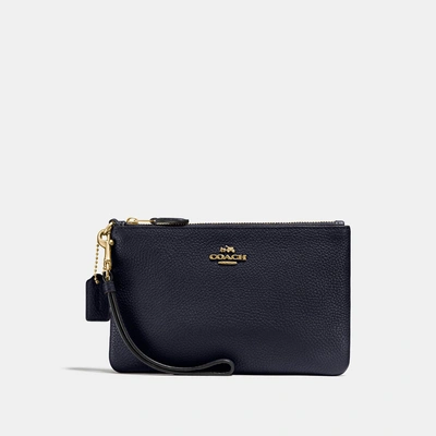 Coach Small Wristlet In Navy/light Gold