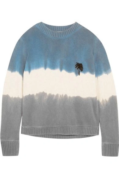 The Elder Statesman Embroidered Tie-dyed Cashmere Sweater In Blue