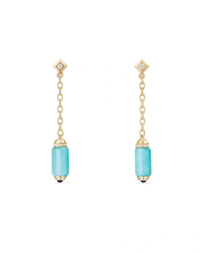 David Yurman Barrels Chain Drop Earrings With Amazonite, Sapphires & Diamonds In 18k Gold In Blue/gold