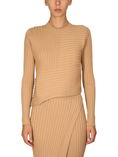 Stella Mccartney Asymmetric Ribbed-knit Cotton Jumper In Beige