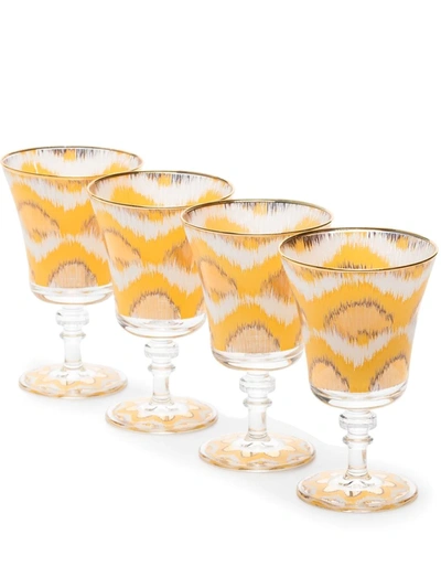 Les-ottomans Ikat-print Glasses (set Of 4) In Yellow