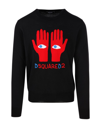 Dsquared2 Eyes On Hands Knitted Jumper In Black