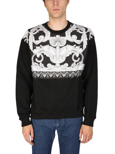 Versace Black Silver Baroque Crew Neck Sweatshirt