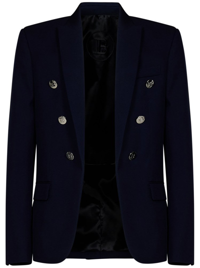 Balmain Double-breasted Tailored Blazer In Blue