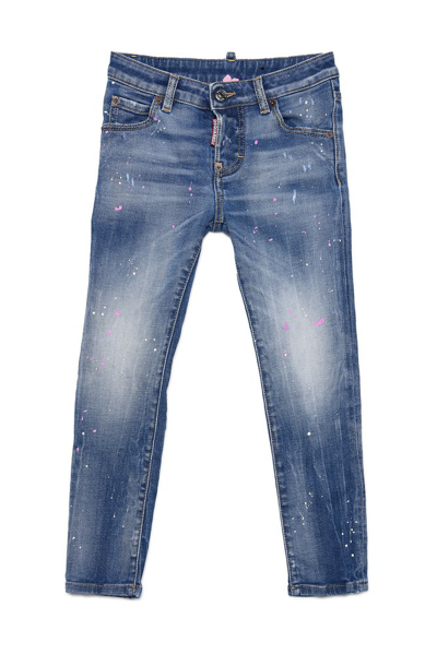 Dsquared2 Kids' Paint-splatter Slim-cut Jeans In Blue