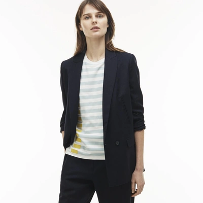 Lacoste Women's Straight Cut Buttoned Wool Piqué Jacket In Navy Blue