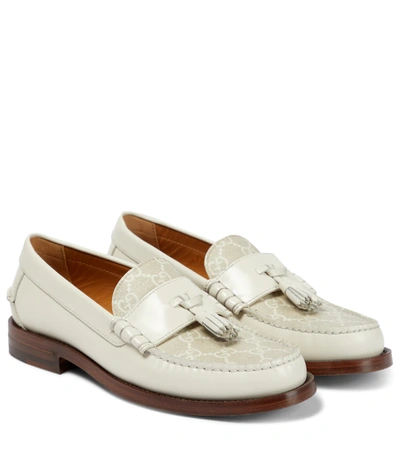 Gucci Tasseled Leather And Canvas Loafers In Beige