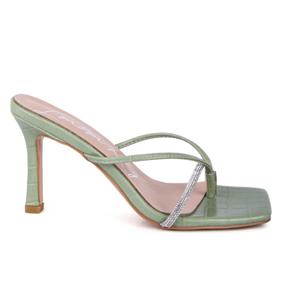 London Rag Fetish Croc Rhinestone Slider Sandals In Green