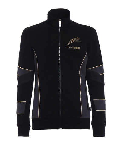 Philipp Plein Gold Cotton Sweat Jacket In Black