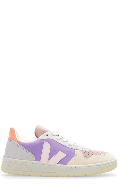 Veja V-10 Bicolor Mixed Leather Low-top Sneakers In Multi-colored