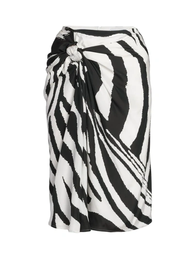 Bottega Veneta Zebra Stripe Knot Front Parachute Skirt In Black&white
