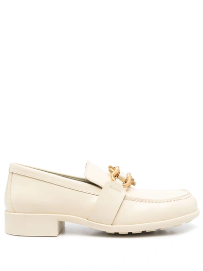 Bottega Veneta Madame Horse-bit-embellished Leather Loafers In Bianco
