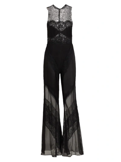 Alberta Ferretti Sleeveless Sheer Lace Jumpsuit In Black